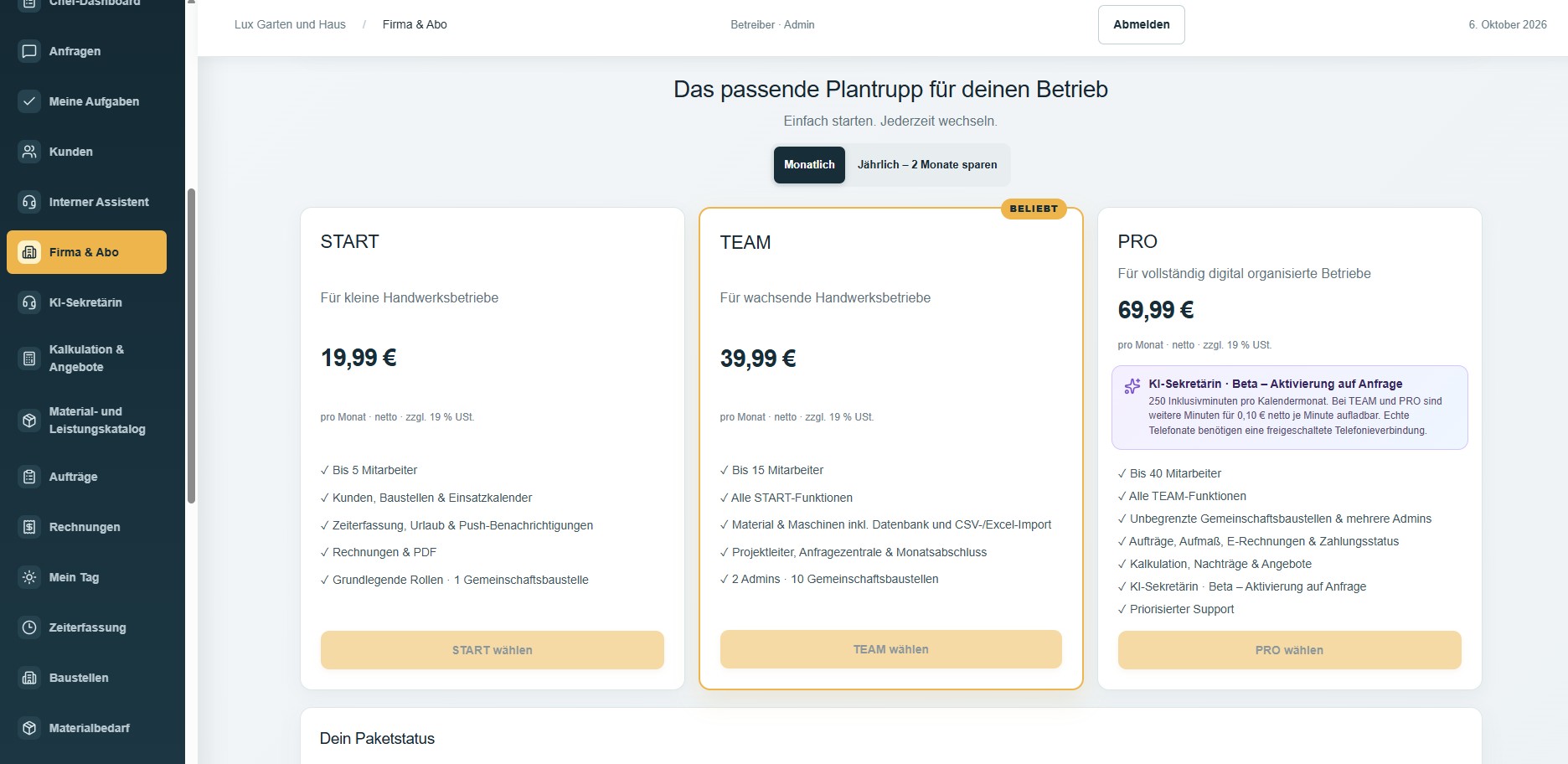 Plantrupp Software – Firma & Abo